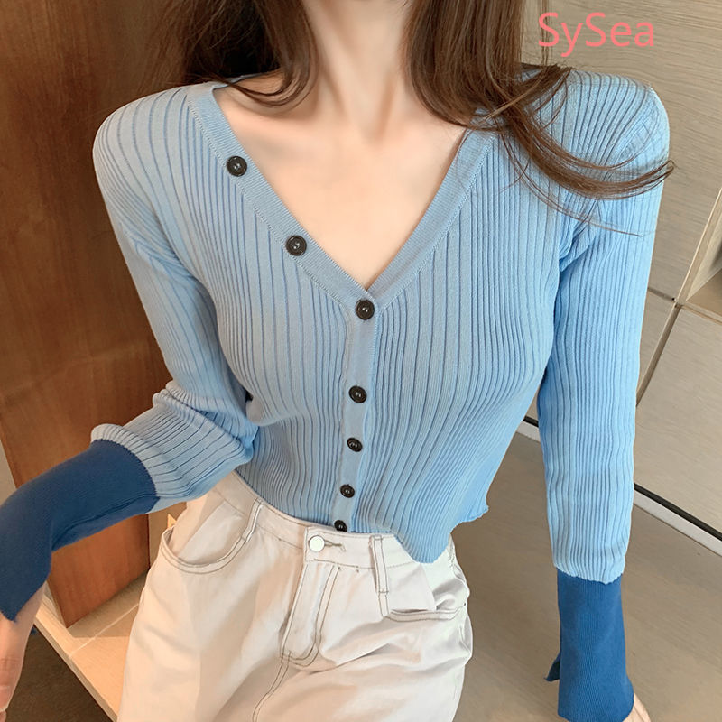 Áo Dệt Kim Tay Dài Cổ Chữ V Thời Trang Mùa Hè Cho Nữ