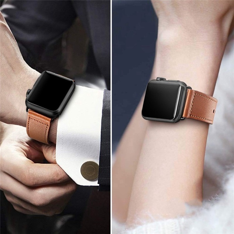 Dây đeo đồng hồ thông minh da thật 38/ 42/ 40/ 44mm thích hợp cho Apple Watch 6 SE 5 4 3 2 1