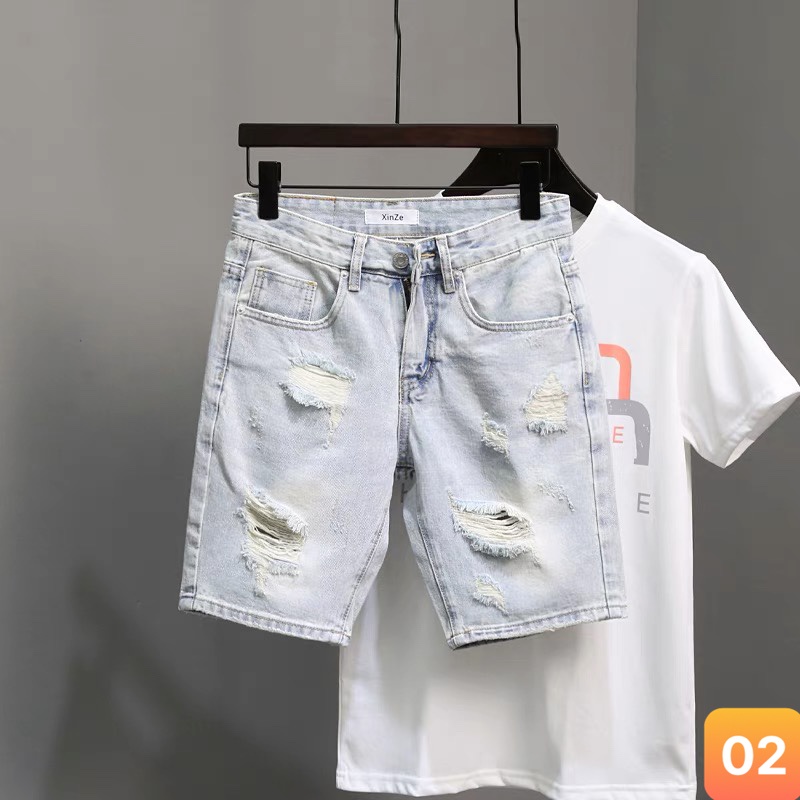 Quần short jean nam màu xanh đậm rách chất jeans bò cao cấp co dãn 4 chiều from đùi đẹp Lavado50 mẫu mới