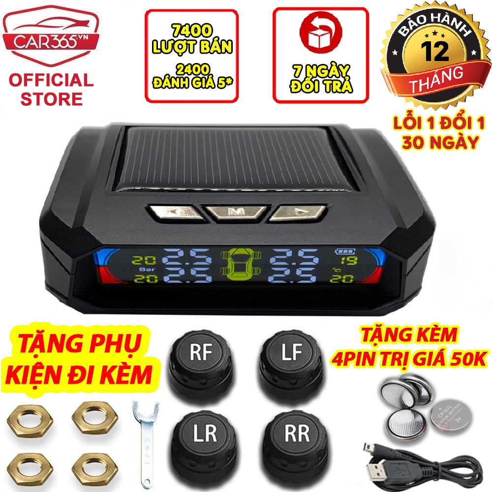 Cảm biến áp suất lốp ô tô xe hơi CAR365VN TPMS Cao Cấp Van Ngoài Bản Quốc Tế Màn Hình Màu LCD ( TẶNG 4PIN DỰ PHÒNG)
