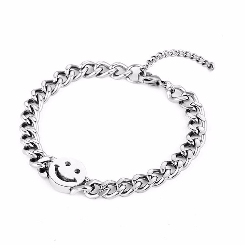 Vòng Đeo Tay Bằng Thép Titan Hình Mặt Cười / Vuông Đơn Giản Phong Cách Punk Hàn Quốc Cổ Điển Có Thể Điều Chỉnh Cho Nam