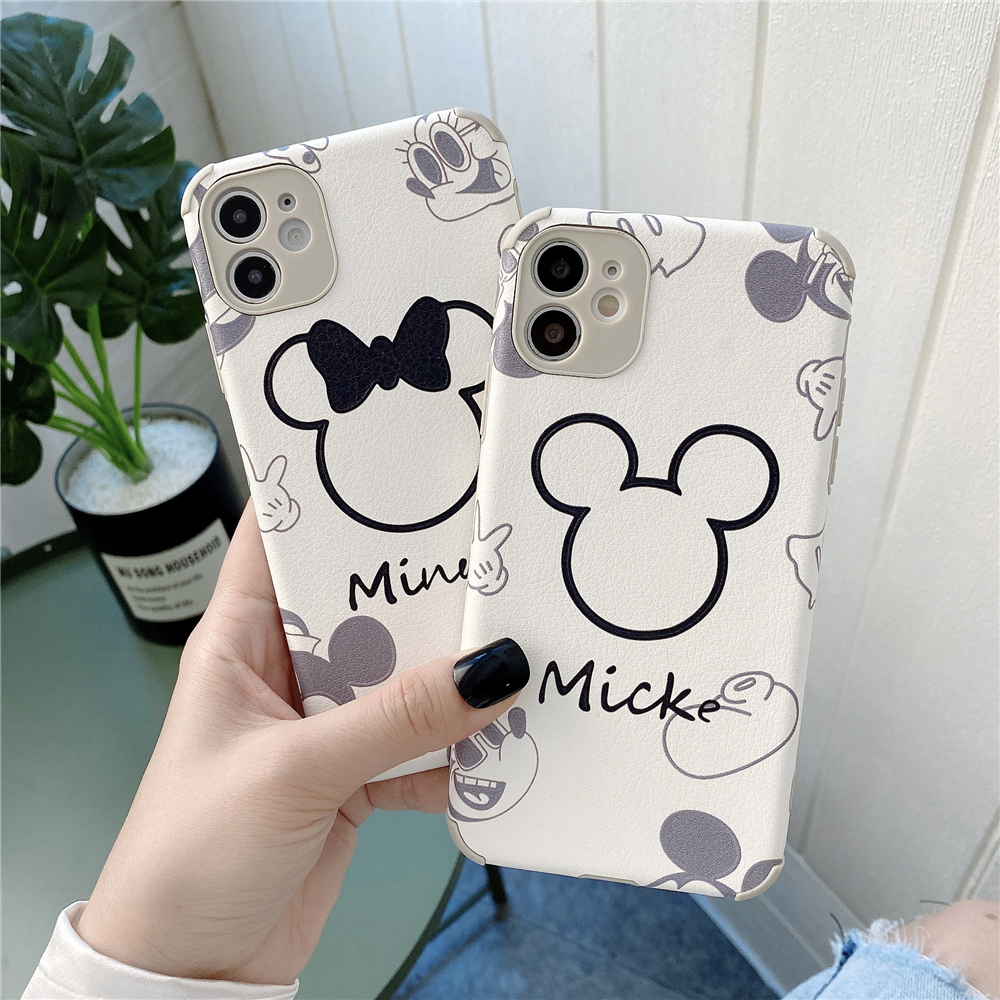 Huawei Nova 8 7 SE 7i 5T Mate40 Mate30 P40 Lite P30 Pro Y9A Nova8 Novas7SE Mate 40 30 20 Soft Case Leather Case Cartoon Micky and Minnie Case with Lens Protector Mate40 Case