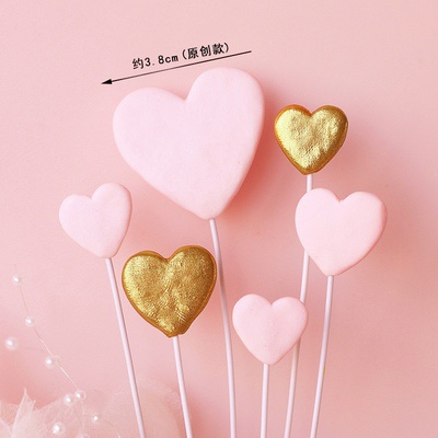 Set trang trí gốm mềm 4 tim hồng 2 tim vàng
