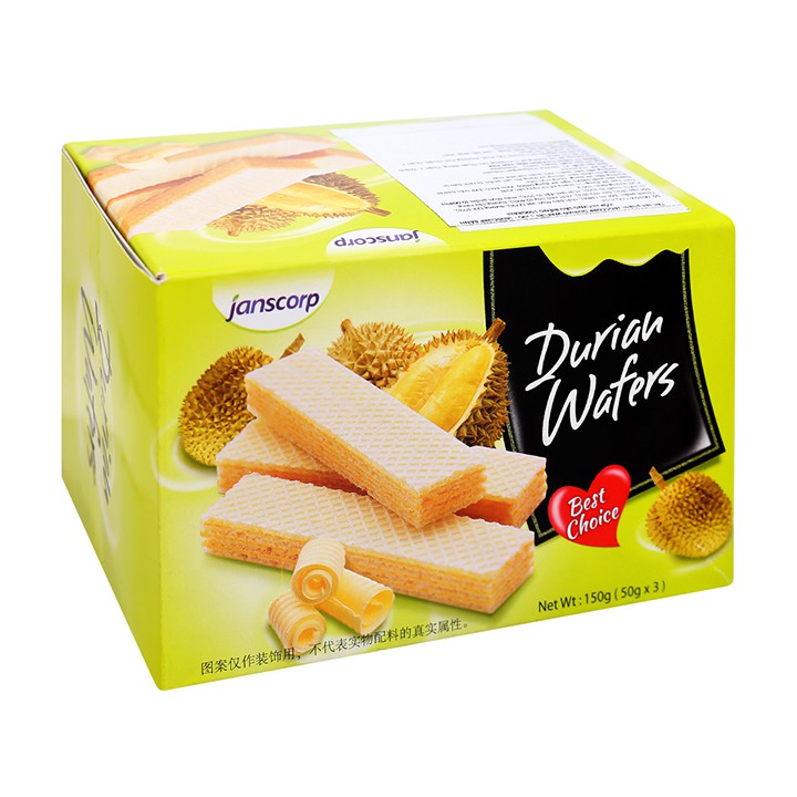 Bánh xốp Janscorp Durian Wafers Sầu Riêng 150g (3 x 50g) - Hàng phân phối độc quyền