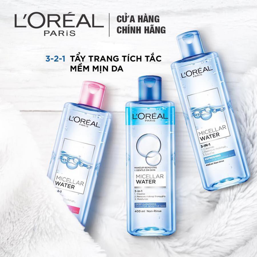 Nước tẩy trang Loreal paris 3 in 1 micellar water 400ml, 95ml | BigBuy360 - bigbuy360.vn