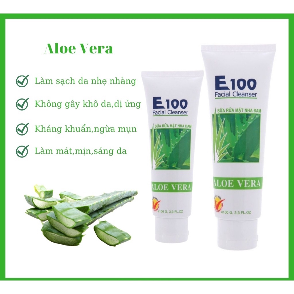Sữa Rửa Mặt E100 100g - 80g - Nghệ - Bò - Nha Đam Cho Làn Da Sạch Và Sáng Mịn