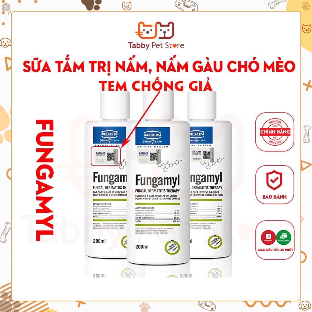 Sữa tắm chữa Nấm Nấm gàu Nấm da cho chó mèo thú cưng ALKIN FUNGAMYL chính hãng Tabby Pet Store