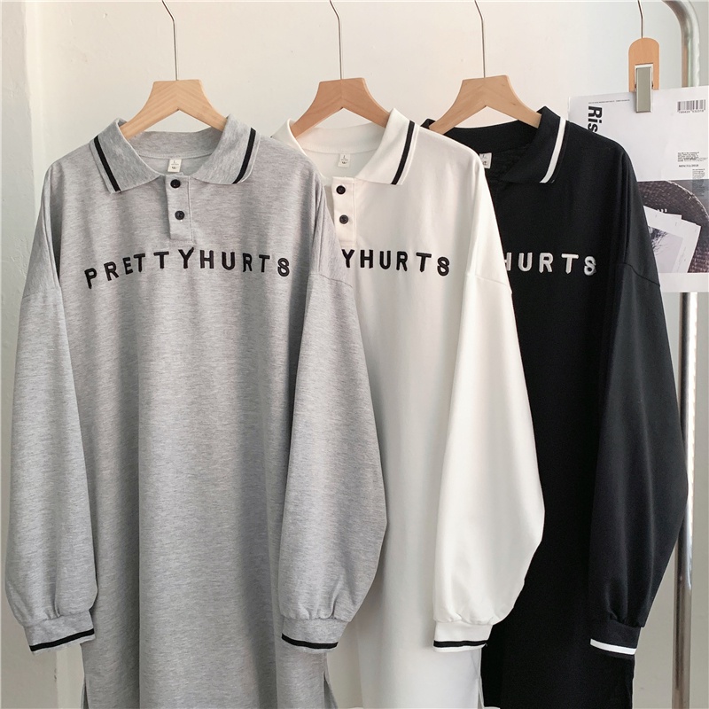 Áo Thun Polo Tay Dài Dáng Rộng Thêu Chữ Thời Trang Mùa Thu Mới Cho Nữ