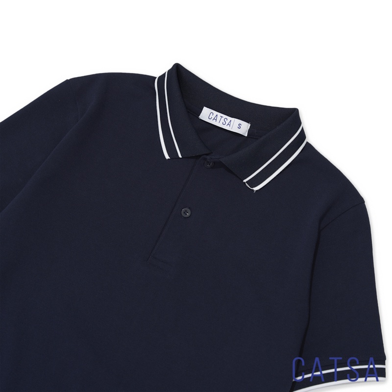 Áo thun polo nam xanh đen cổ bo Cotton mềm mại, thoáng khí CATSA ATP278