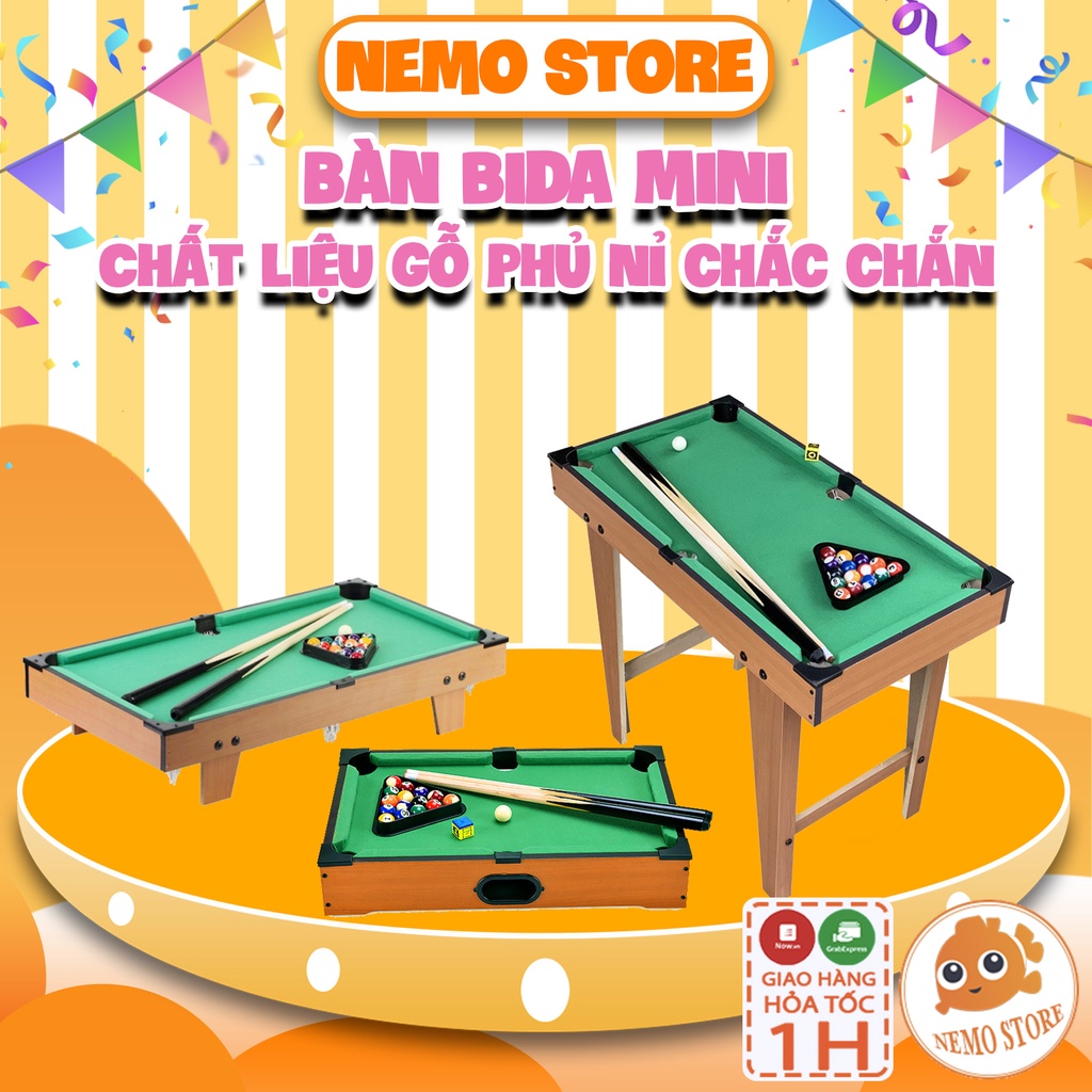 Bàn bi a mini cho người lớn và trẻ em cỡ lớn bằng gỗ lót nỉ cao cấp Nemo Store