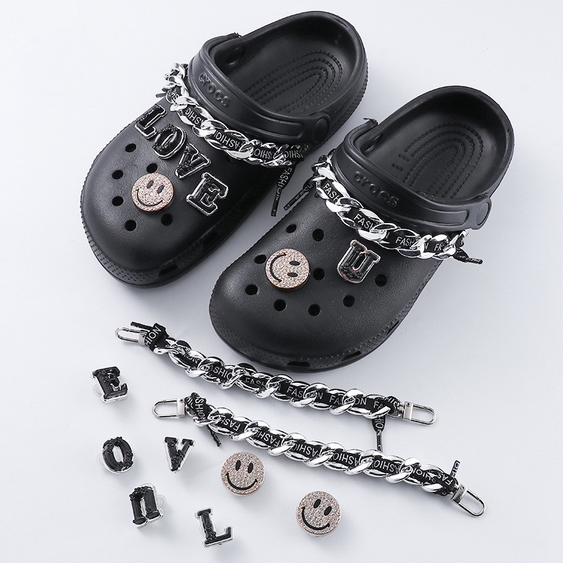 Set 9 Phụ Kiện Mặt Dây Giày Đính Đá Hình Mặt Cười Dễ Thương Có Thể Tháo Rời