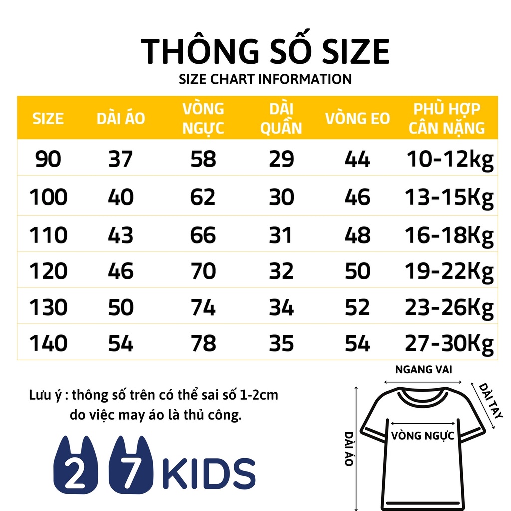 Bộ quần áo thun ngắn tay cho bé trai 27Kids đồ bộ nam cho trẻ từ 2-6 tuổi BSSE2