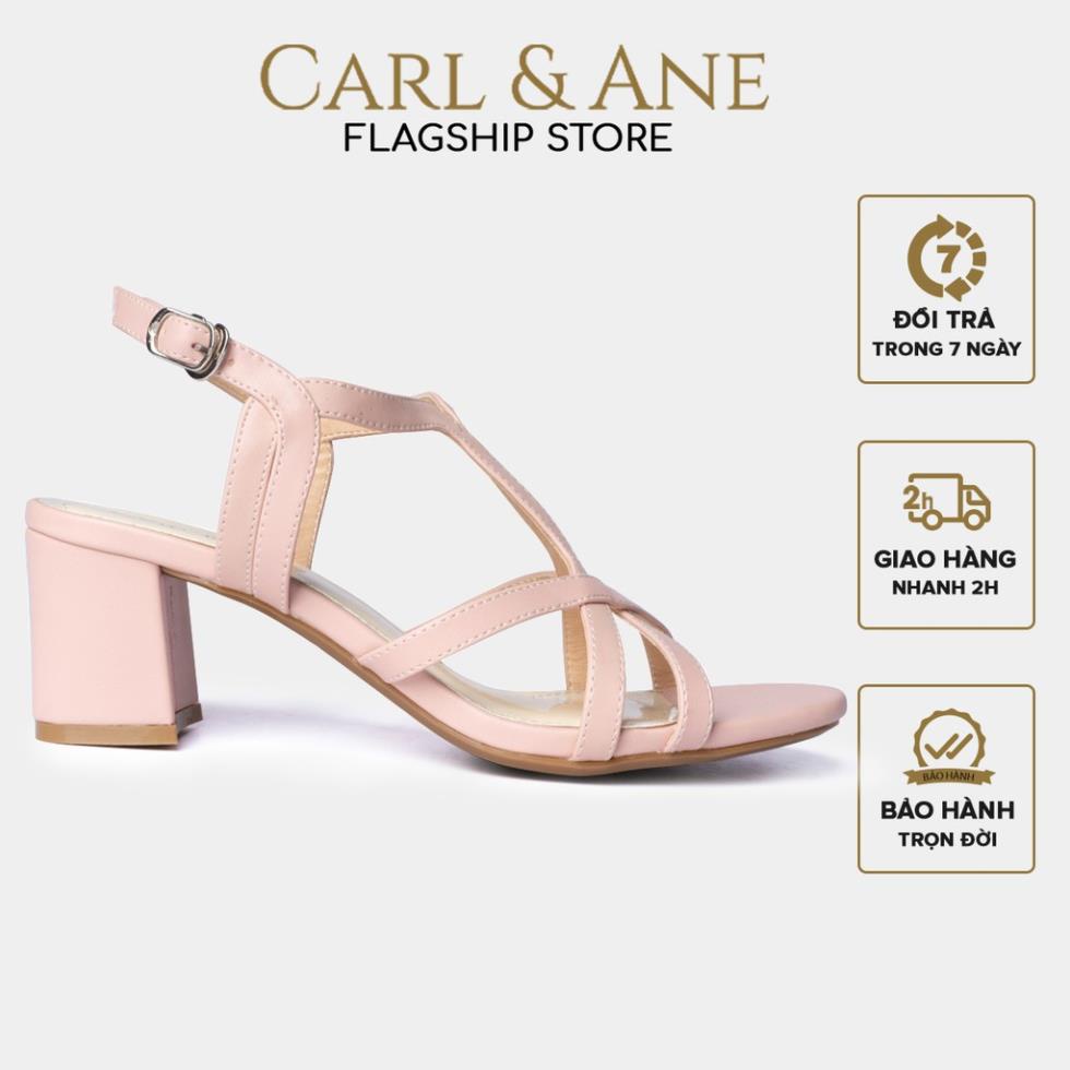 Carl & Ane - Giày sandal phối dây nữ mũi vuông gót cao 5cm màu hồng _ CS002 LH