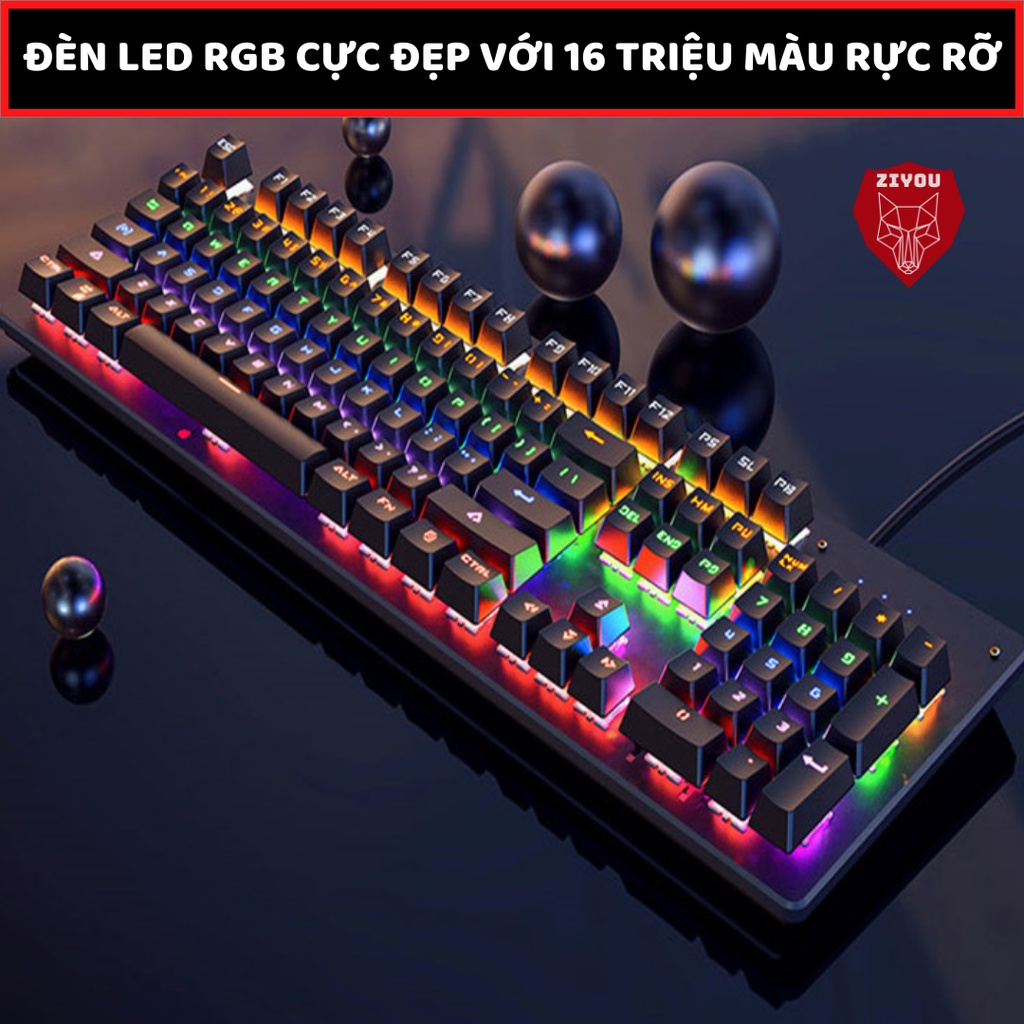 Bàn phím cơ máy tính ZIYOU H650 PRO GAMING có 10 chế độ led RGB cực đẹp đầy đủ 104 phím cho máy tính, pc, laptop