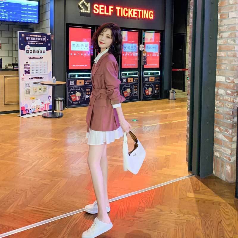 Bộ đầm trắng cổ polo và áo khoác phong cách Hàn Quốc thời trang mới dành cho nữ (Có bán lẻ)