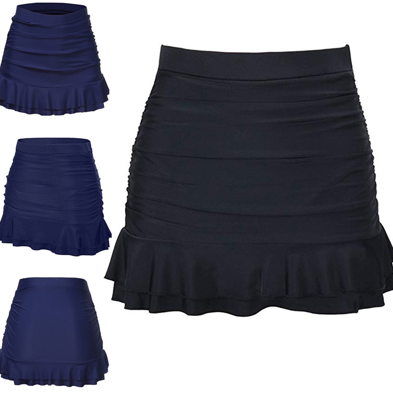 Váy bơi lưng cao xếp ly màu trơn size S / XXL thời trang đi biển cho nữ | BigBuy360 - bigbuy360.vn