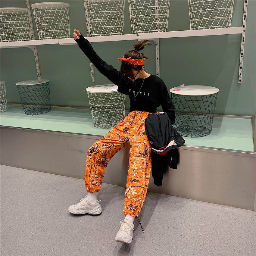 [Hàng Có Sẵn] Miễn Phí Giao Hàng Thật Quần Dài Hip Hop In Hình Phong Cách Harajuku Hàn Quốc Dễ Phối Đồ