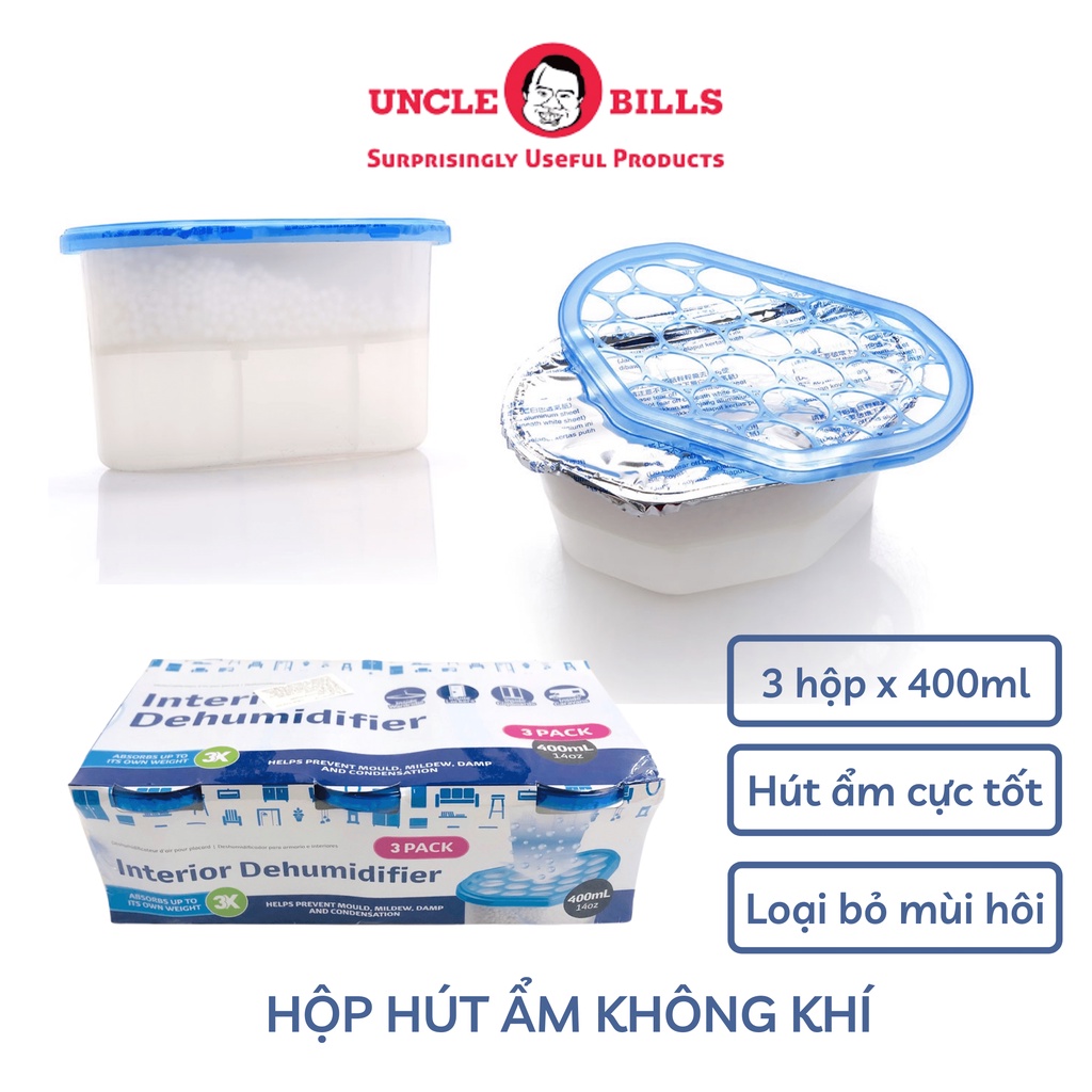 Bộ 3 hộp hút ẩm 400ml hút ẩm không khí tủ quần áo tủ giày Uncle Bills BA1237 hàng nhập khẩu hút ẩm cực tốt khử mùi