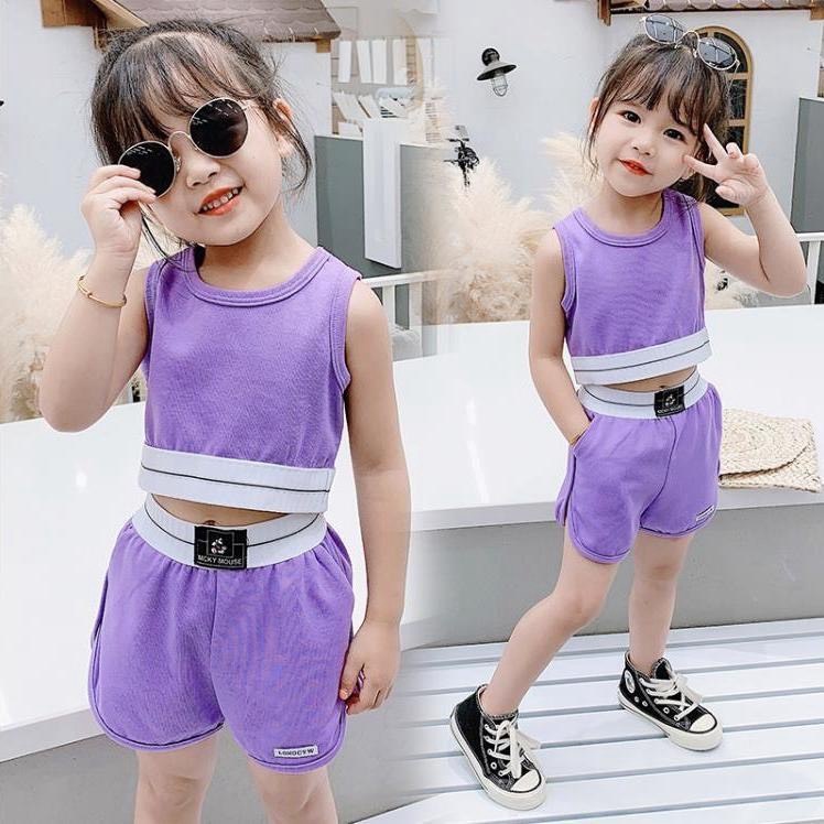 Đồ bộ bé gái Con Xinh cotton croptop thể thao cá tính, năng động, Thời trang mùa hè dành cho trẻ em từ 4 đến 10 tuổi