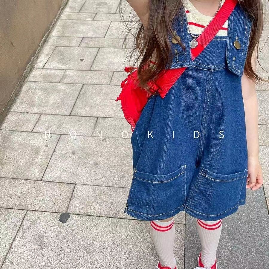 Set Áo Denim + Quần Yếm Ngắn Mềm Mại Phong Cách Hàn Quốc Thời Trang Mùa Hè Cho Bé Gái