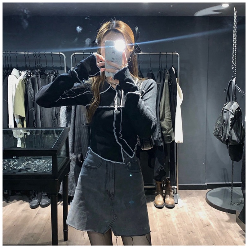 Áo thun COZOK dệt kim tay dài dáng ngắn thời trang dễ phối đồ