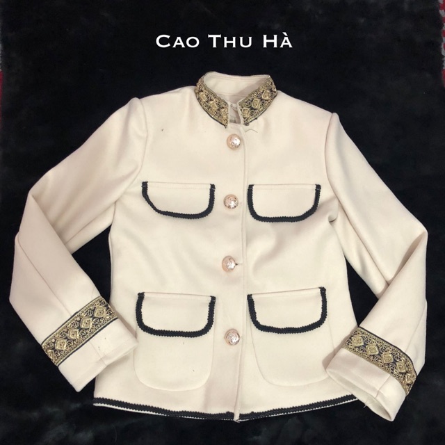 Áo dạ ngắn viền đen