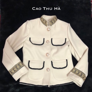 Áo dạ ngắn viền đen
