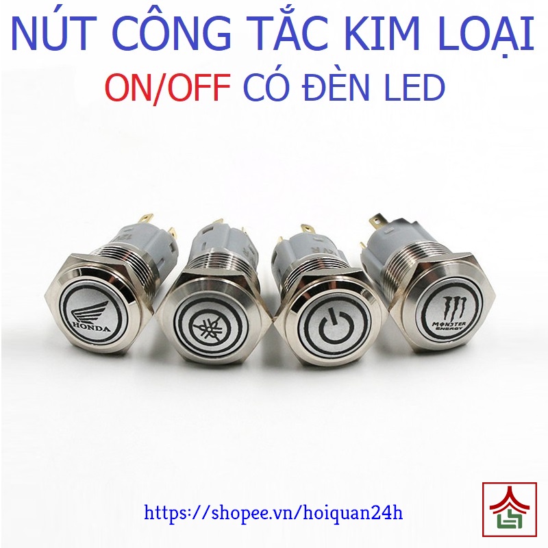 Nút Công Tắc On Off Bật Tắt Kim Loại Có Đèn Led 16mm Chống Nước Cao Cấp