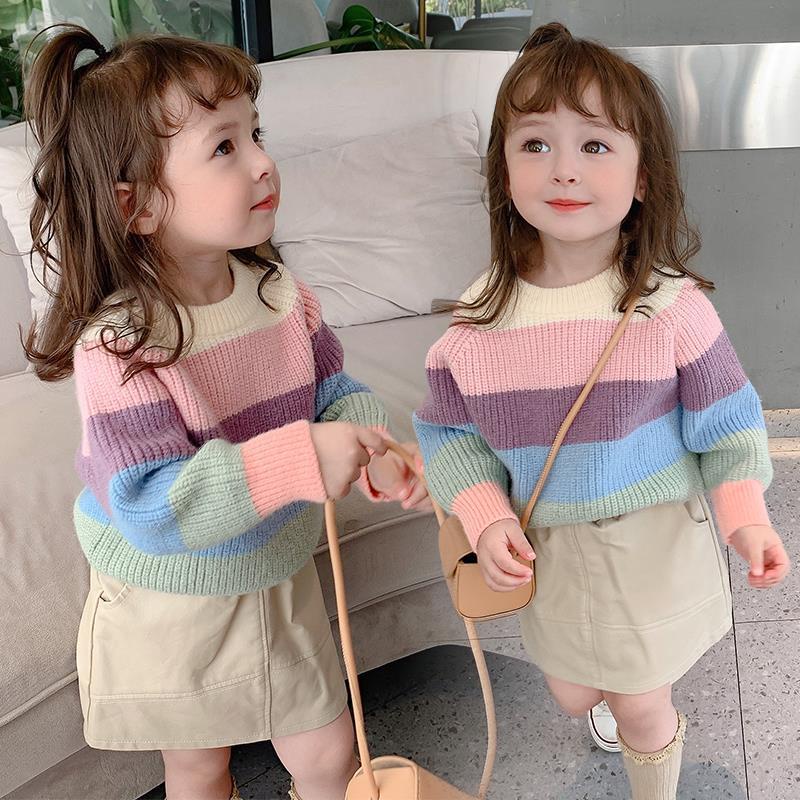 Áo Sweater Kẻ Sọc Màu Sắc Thời Trang Mùa Thu Hàn Quốc 2020 Cho Bé Gái