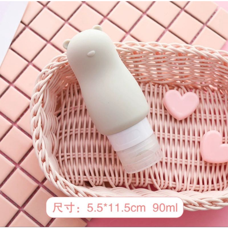 Chai chiết mỹ phẩm silicone 90ml hình thỏ và gấu, chiết dầu gội sữa tắm du lịch