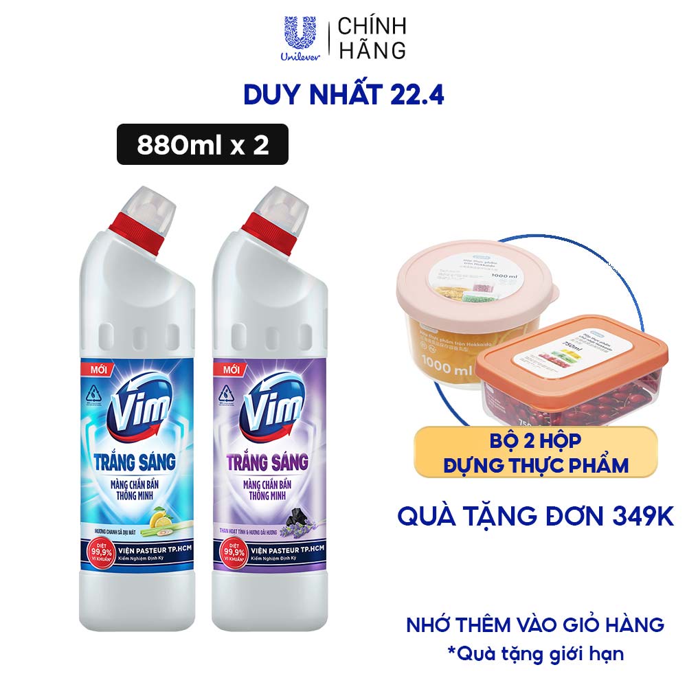 Combo 2 Gel Tẩy Rửa Vim Trắng Sáng 870ml/Chai