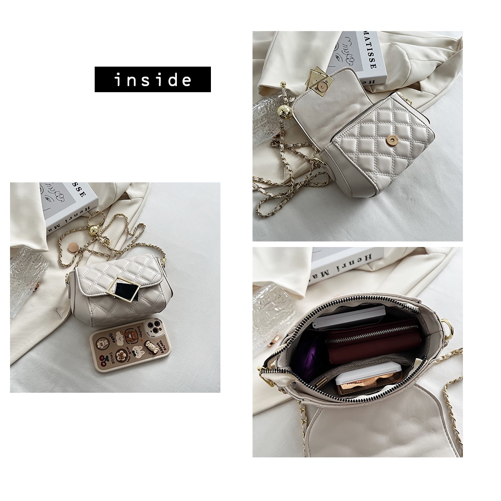 Túi xách nữ đeo chéo dây xích mini vintage da mềm dáng vuông hai ngăn thời trang cao cấp sang trọng phong hàn quốc