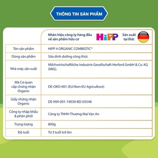 Sữa HiPP ORGANIC COMBIOTIC Số 4 ( 800g )