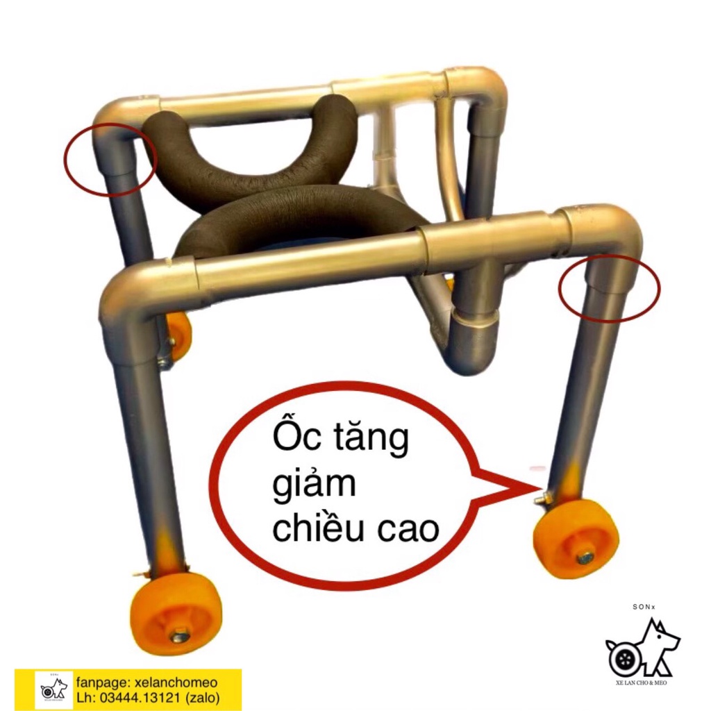 Xe lăn chó mèo liệt có đệm ngồi, có thể điều chỉnh được chiều cao xe bảo hành sản phẩm