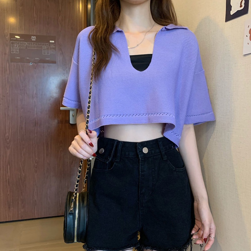 Áo Thun Tay Ngắn Cổ Chữ V Màu Trơn Dáng Rộng Quyến Rũ Dành Cho Nữ