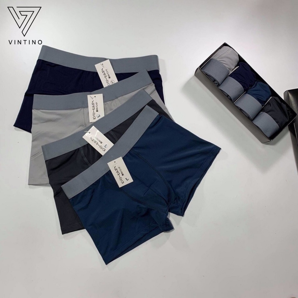 Combo 4 quần sịp đùi boxer nam thun lạnh cotton cạp trơn, quần lót nam cao cấp thấm hút mồ hôi VINTINO
