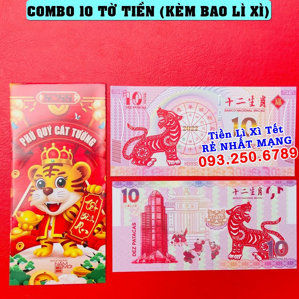 ⭐ FREE SHIP⭐ Tiền Lì Xì May Mắn - Combo 10 Tờ 10 Macao có hình con Cọp tài lộc Tết Nhâm Dần, Quà Tết 2022
