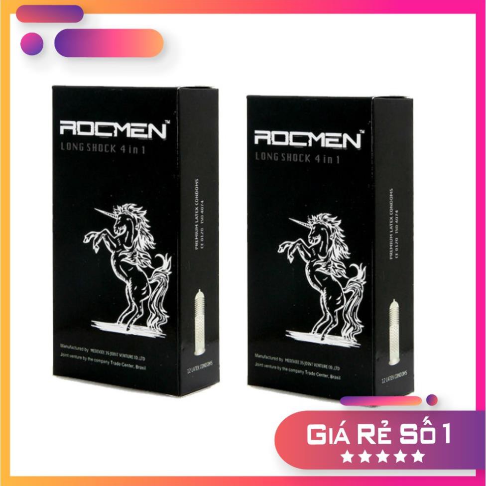 Combo 2 hộp bao cao su gân gai kéo dài thời gian ROCMEN đen