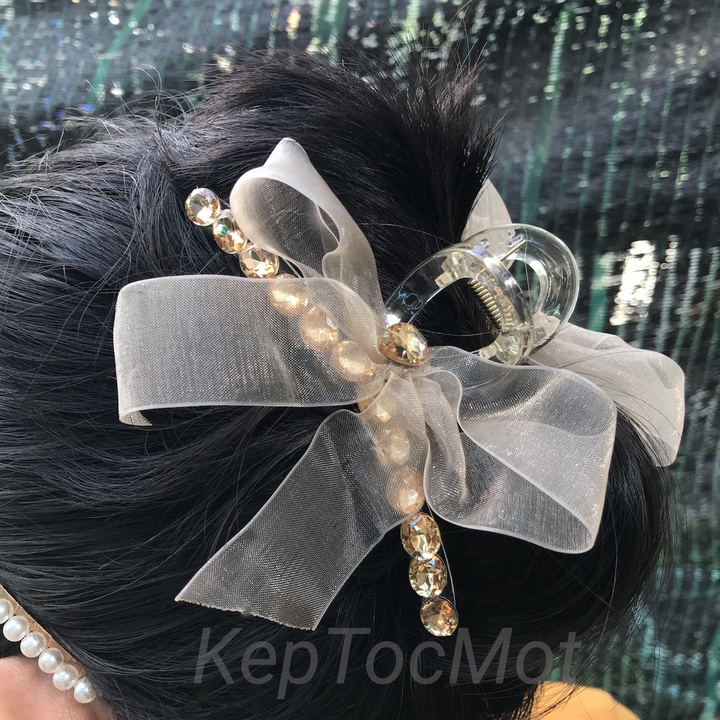 Kẹp tóc nơ đính đá nhân tạo kiểu Hàn Quốc thanh lịch (KT83)