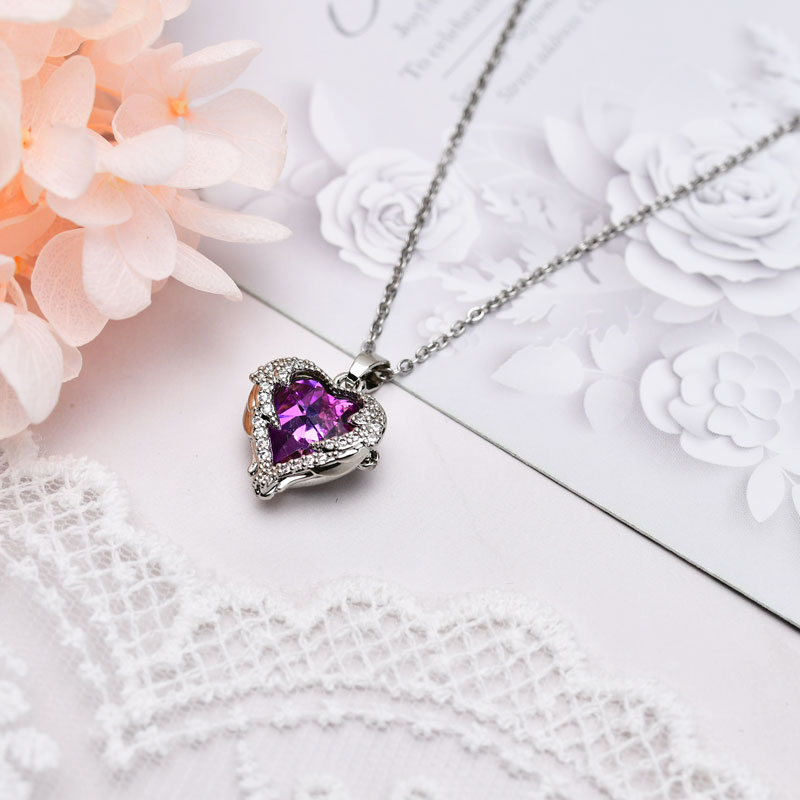 XiaoboACC Dây Chuyền Mạ Vàng 14K Mặt Đá Pha Lê Hình Trái Tim Phong Cách Thời Trang Hàn Quốc