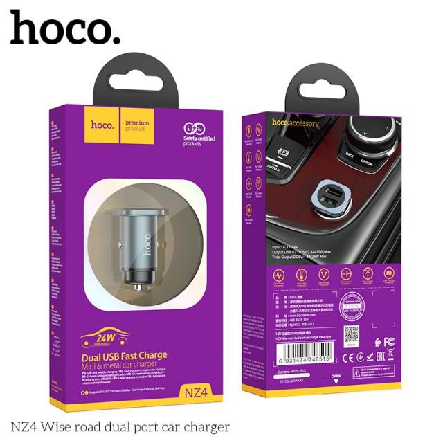 Tẩu Sạc Ô Tô 2 Cổng Sạc Nhanh 24W Hoco NZ4 - Bảo Hành Chính Hãng 12 Tháng