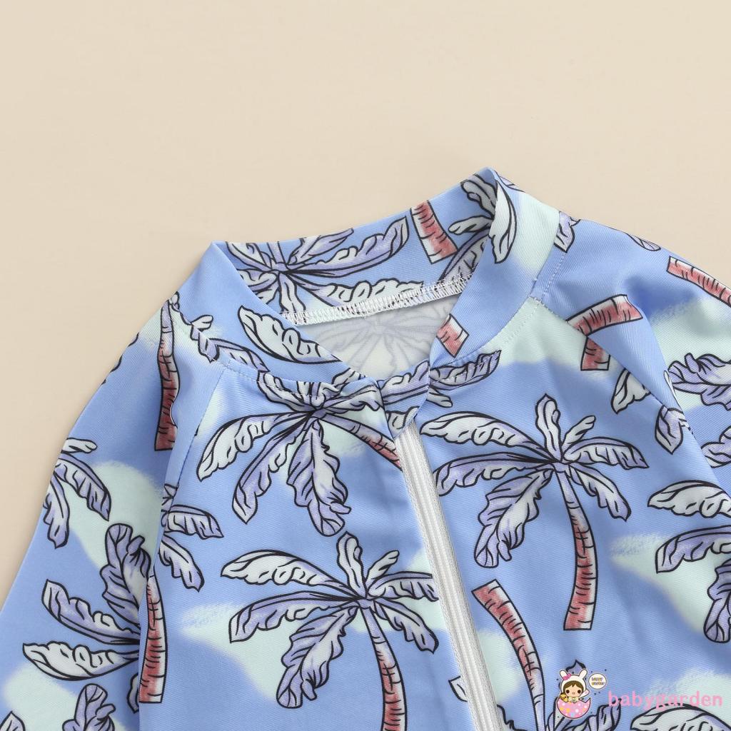 BABYGARDEN- Đồ bơi liền thân tay dài khóa kéo họa tiết cây dừa mặt trăng mặt trời san hô cho bé trai bé gái
