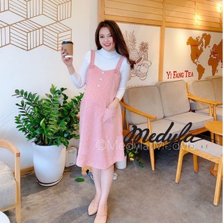 [ MẶC ĐƯỢC SAU SINH ] Yếm bầu công sở thu đông - Set yếm bầu kèm áo len co dãn - VY001