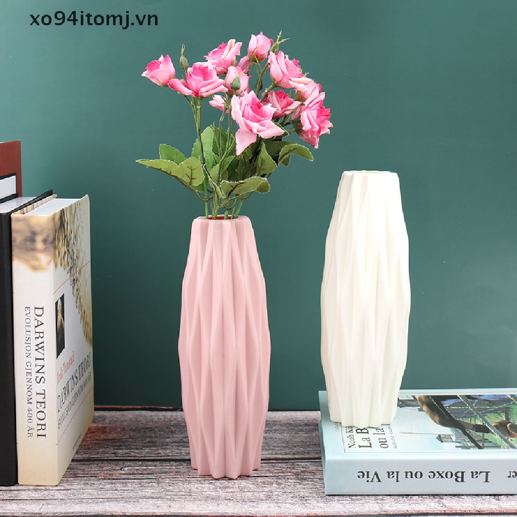 Chậu Hoa Bằng Nhựa Giả Gốm Sứ Màu Trắng Trang Trí Nhà Cửa