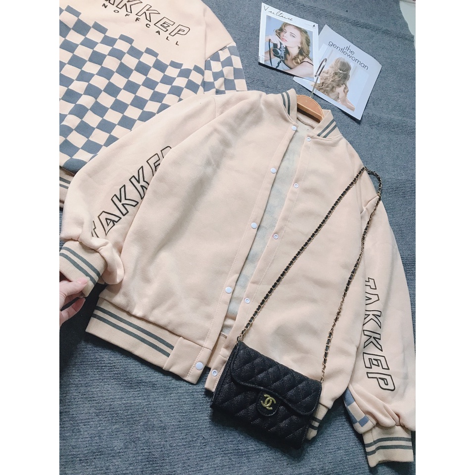 Áo bomber nữ form rộng kẻ caro tay to bồng áo khoác ngoài nữ bomber Bomber TAKKEP phong cách unisex mặc đi chơi