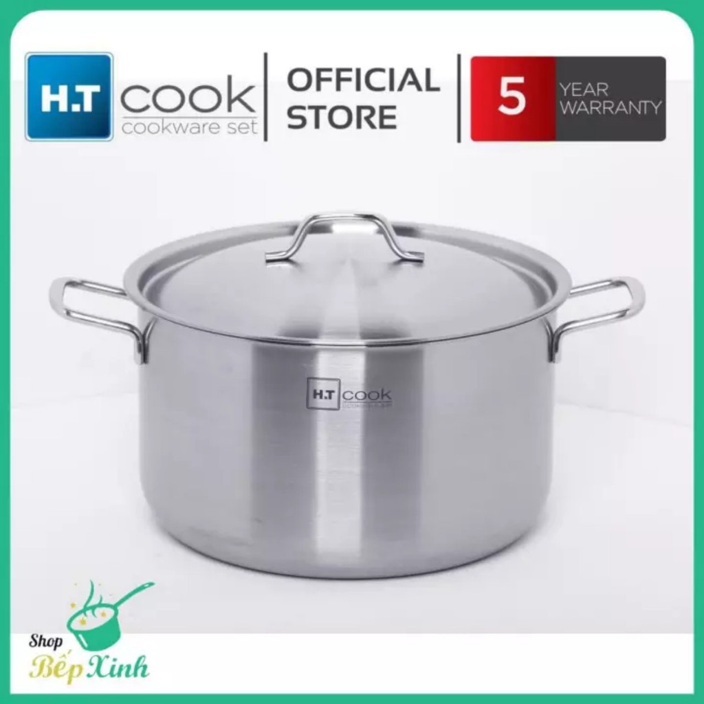 Nồi luộc gà cao cấp HT cook 1 đáy inox 430 nắp inox ( 26cm/28cm/32cm ) dùng được tấc cả các loại bếp.Tặng 2 vá canh inox