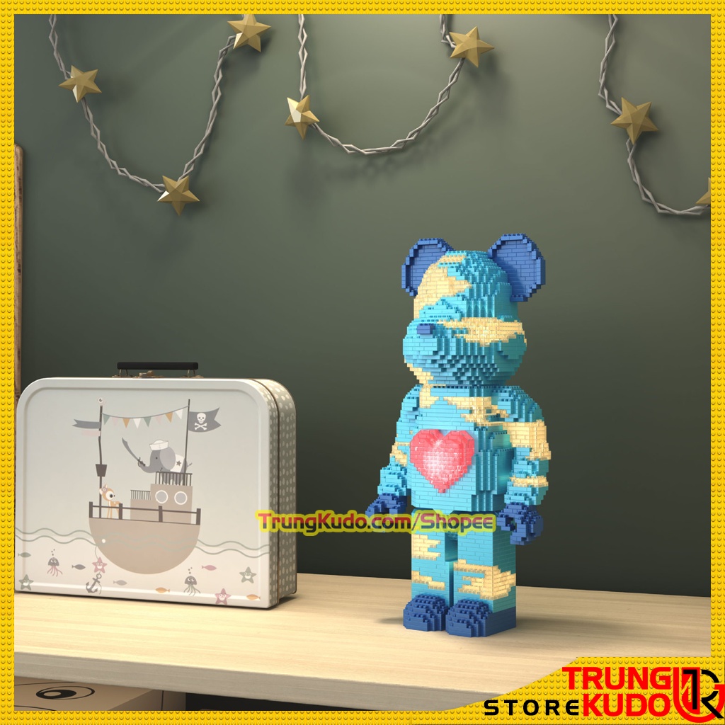 Mô hình Bearbrick LV Trái Tim Có Đèn Cao 31 cm dạng Đồ chơi xếp hình làm quà tặng bạn trai bạn gái, đồ decor