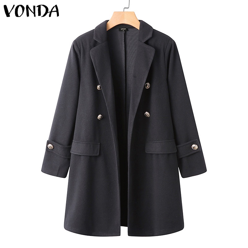 Áo Blazer VONDA Midi Tay Dài Màu Trơn Thời Trang Thu Đông Cho Nữ