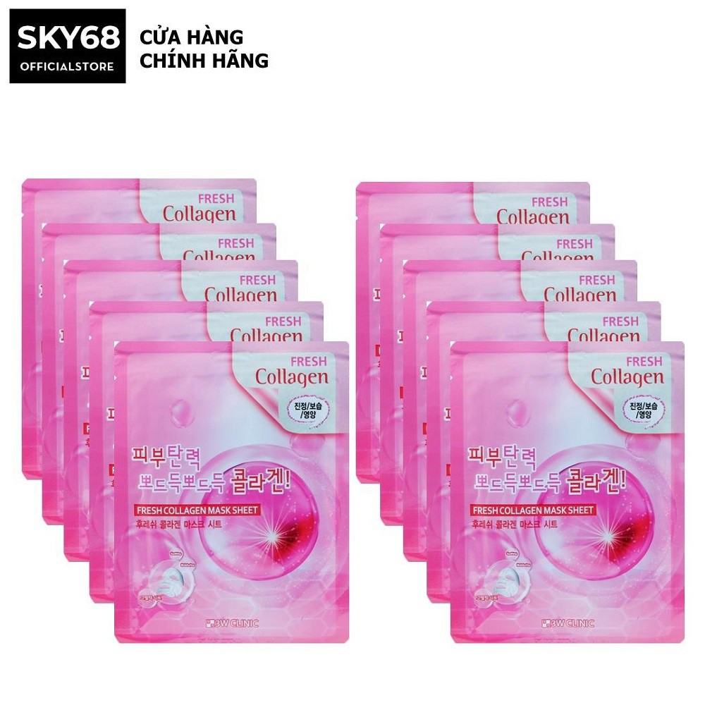 Combo 10 Mặt Nạ Tái Tạo Da Từ Collagen 3w Clinic Fresh Collagen Mask Sheet 23ml x 10