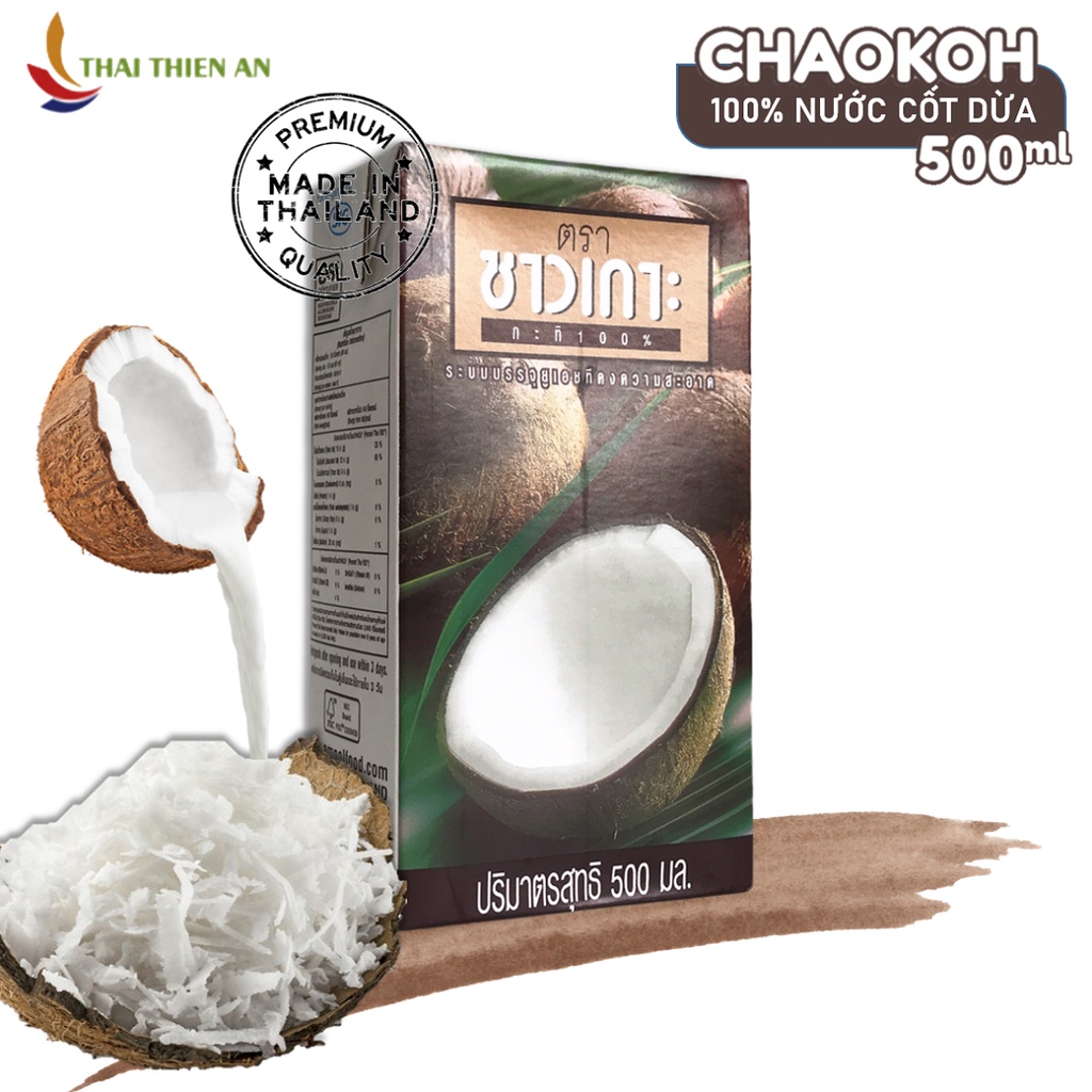 Nước cốt dừa tiệt trùng CHAOKOH Thái Lan 500ml - hộp - cốt dừa nấu chè - Thailand coconut milk